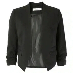 Ricki’s Cropped Blazer Open Front 3/4 Ruched Sleeves Black Size XS